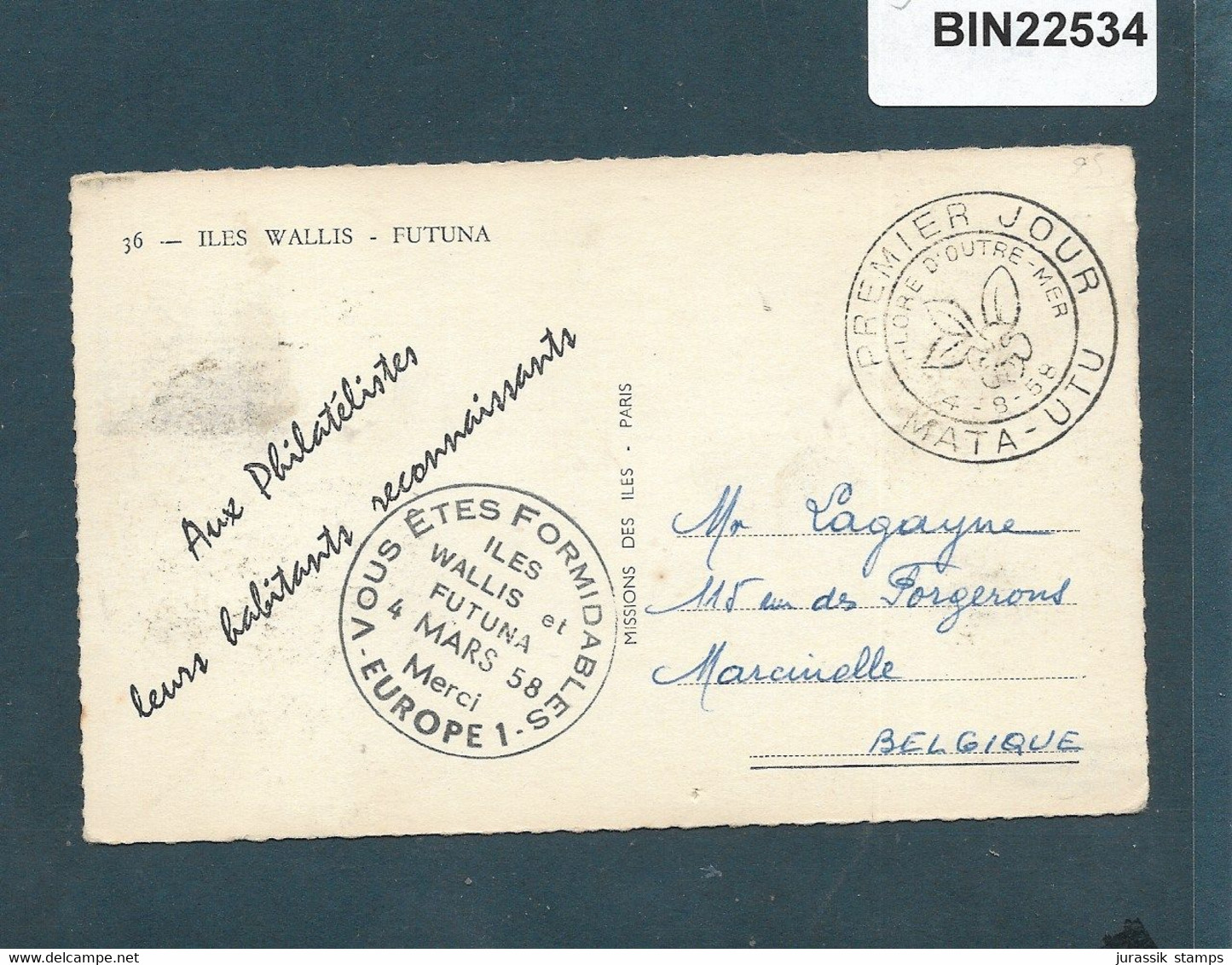 Wallis And Futuna - 1958 FDC POSTCARD - FLORA FLOWERS   - 22533 - Lettres & Documents