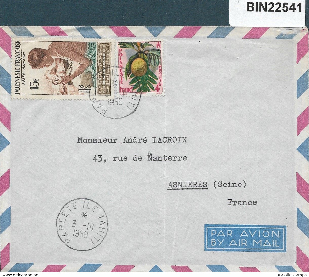 TAHITI - 1959  COVER PAPEETE TO ASNIERES     - 22541 - Cartas & Documentos