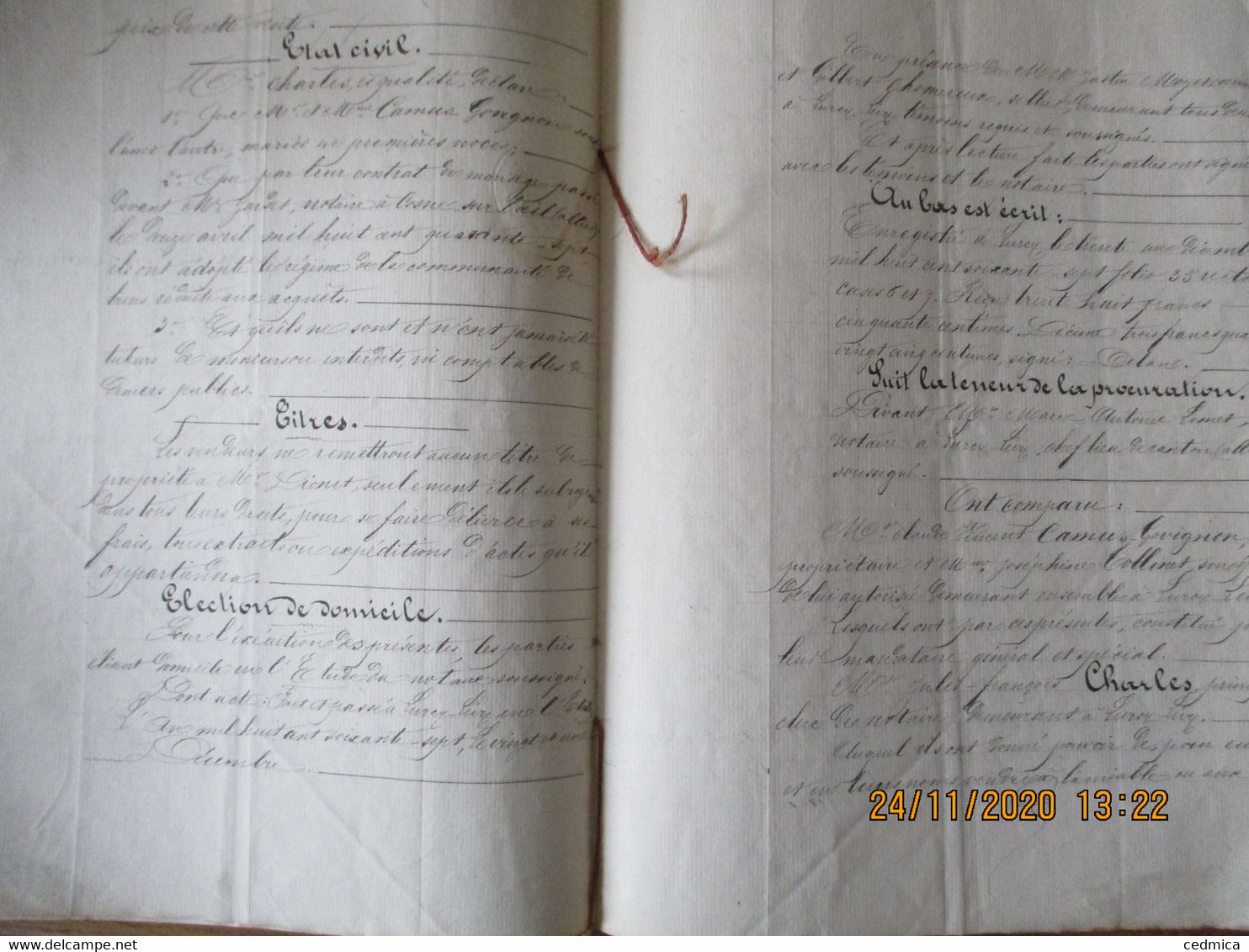 LURCY LEVY LE 8 JUILLET 1867 VENTE PAR CLAUDE CAMUS-GOVIGNON A M.PIERRE DIONET DE PRE SOUS LE NOM DE PRE DES OEILLETS - Manuscripts