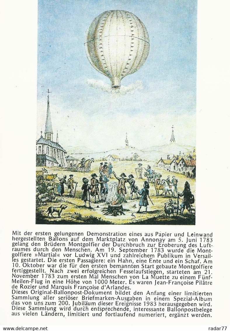 Carte Commémorative 200ème Anniversaire De La Première Ascension En Ballon Des Frères Mongolfier à Annonay - Airships