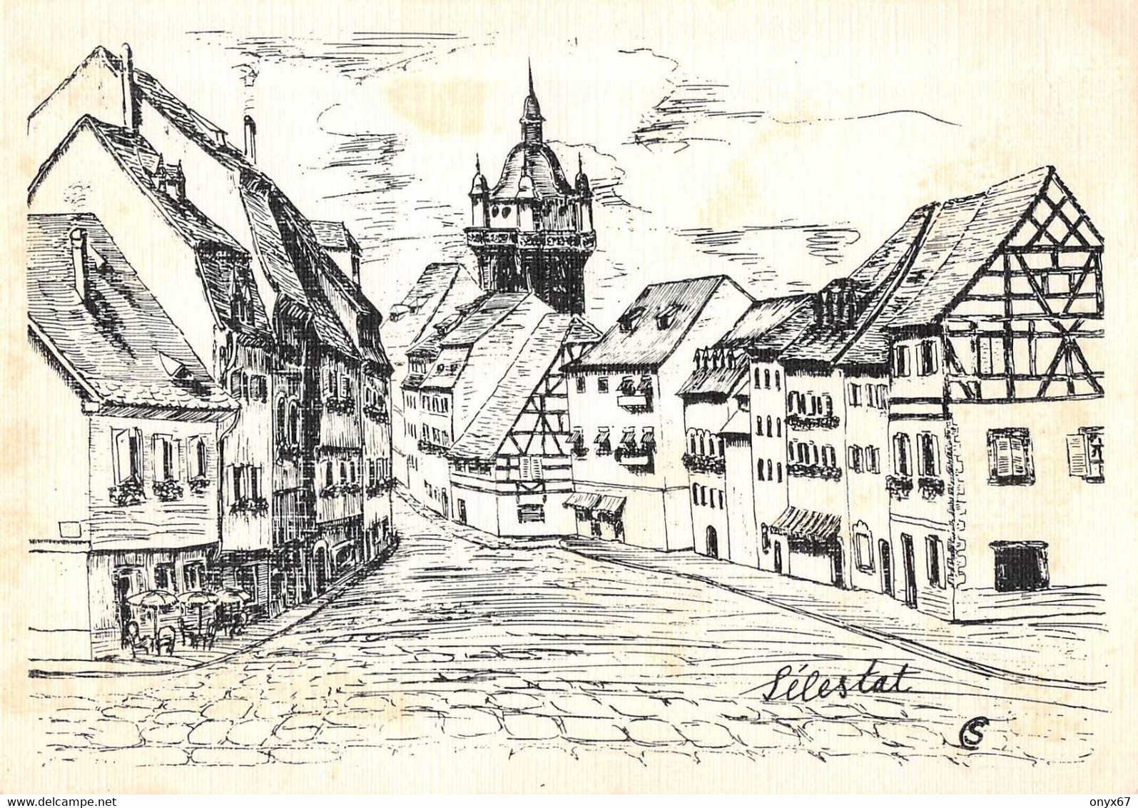 GF-SELESTAT-SCHLETTSTADT (67-Bas-Rhin) Tour De L'Horloge - Dessin-Dessinée-Illustrateur GRAND FORMAT-Voir Etat Verso - Selestat