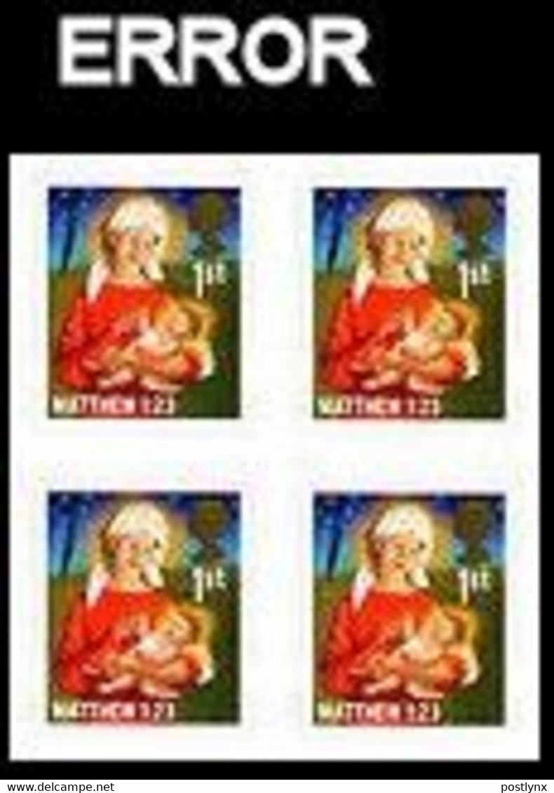 GREAT BRITAIN 2011 Christmas 1st Madonna Jesus Bible Stars 4-BLOCK ERROR:Intact Matrix GB - Variétés, Erreurs & Curiosités