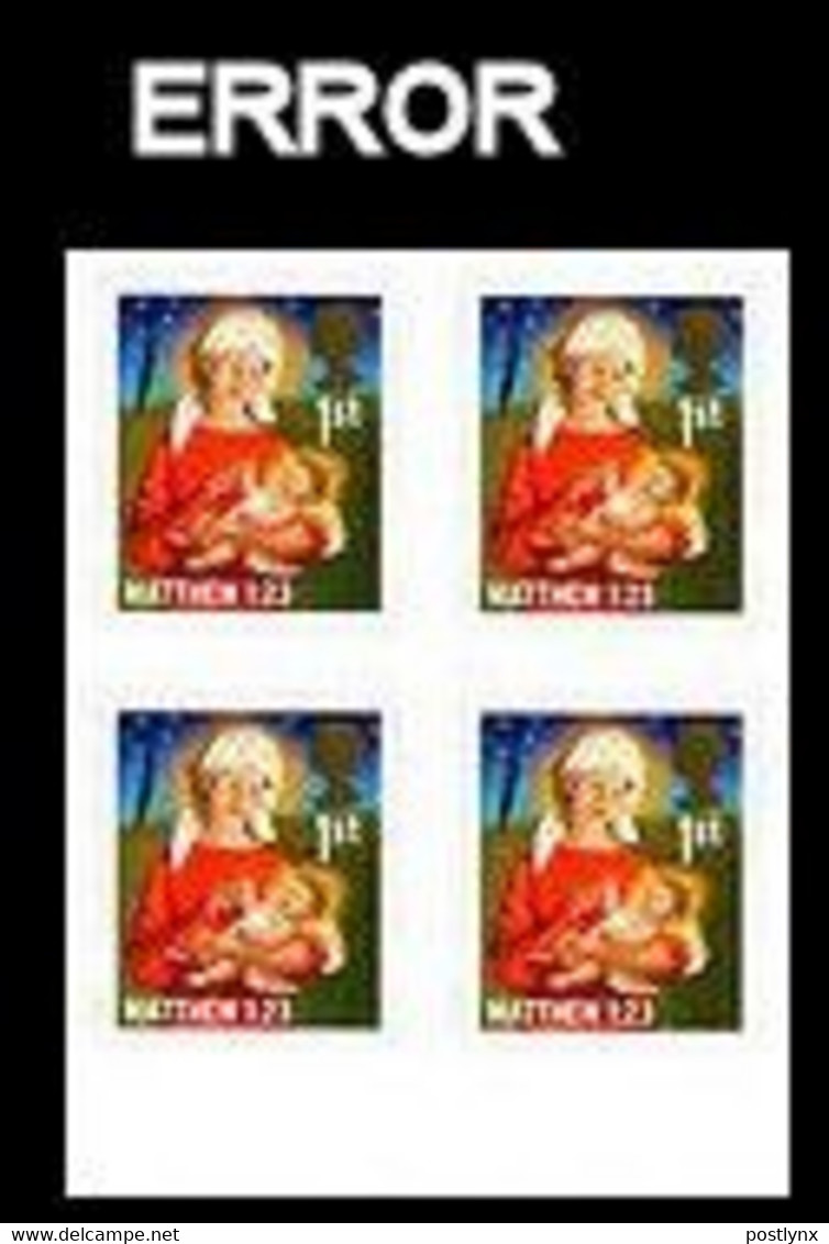 GREAT BRITAIN 2011 Christmas 1st Madonna Jesus Bible Stars MARG.4-BLOCK ERROR:Intact Matrix GB - Variétés, Erreurs & Curiosités