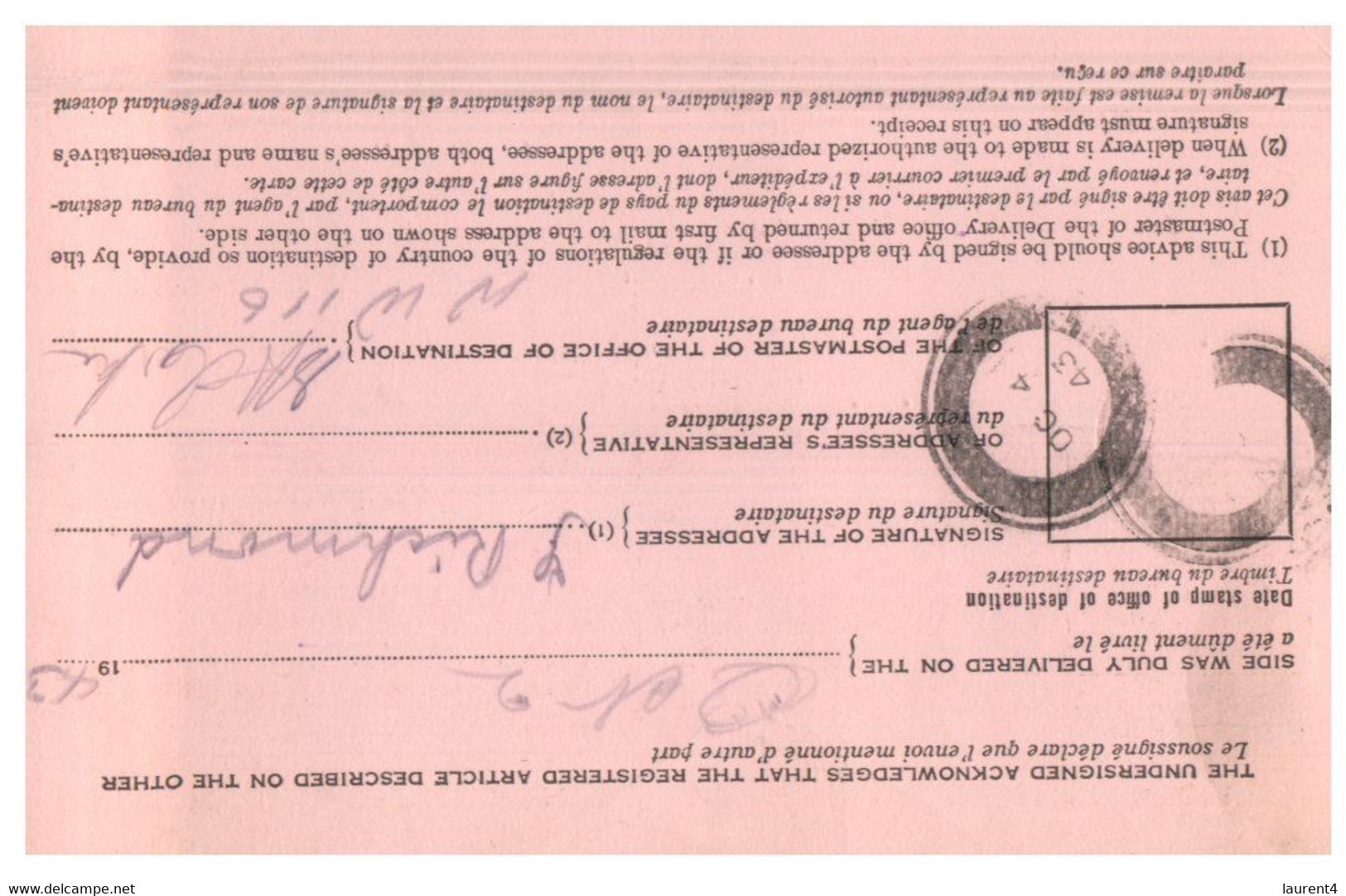 (X23) Canada - 1943 - Registered Article Notice - Otros & Sin Clasificación