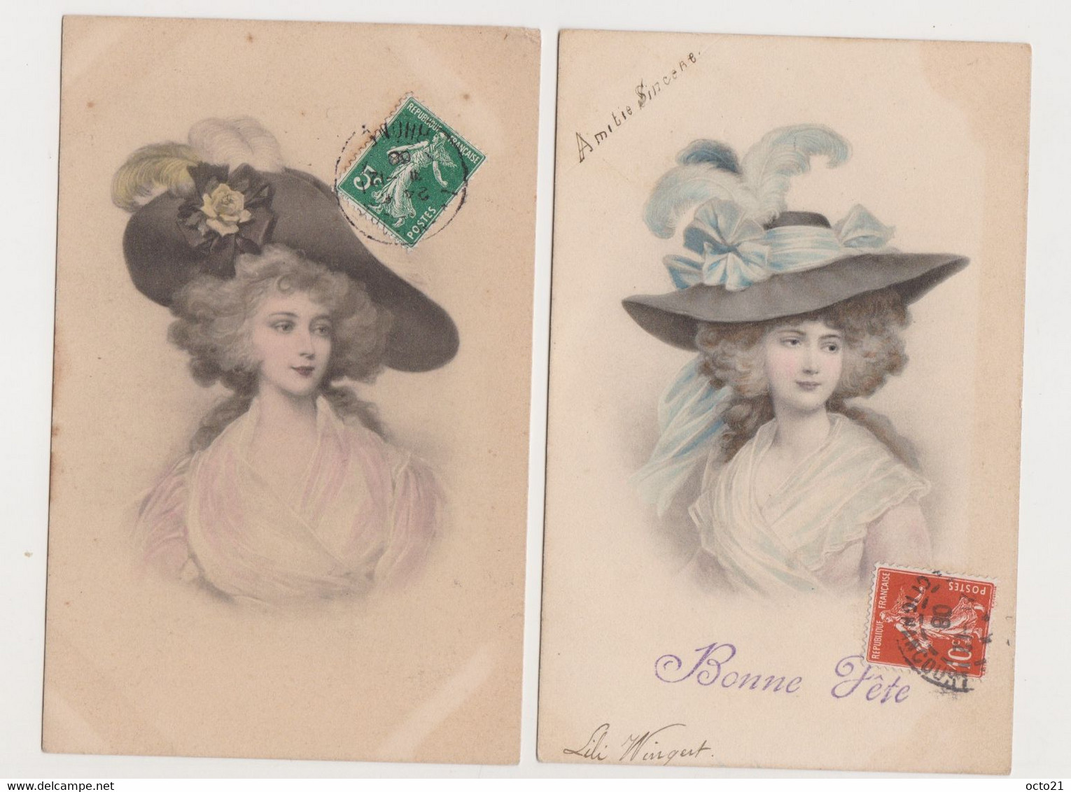 2 Cartes Fantaisie  M.M.VIENNE Nr 380/ Jeune Femme Avec Grand Chapeau - Non Classificati