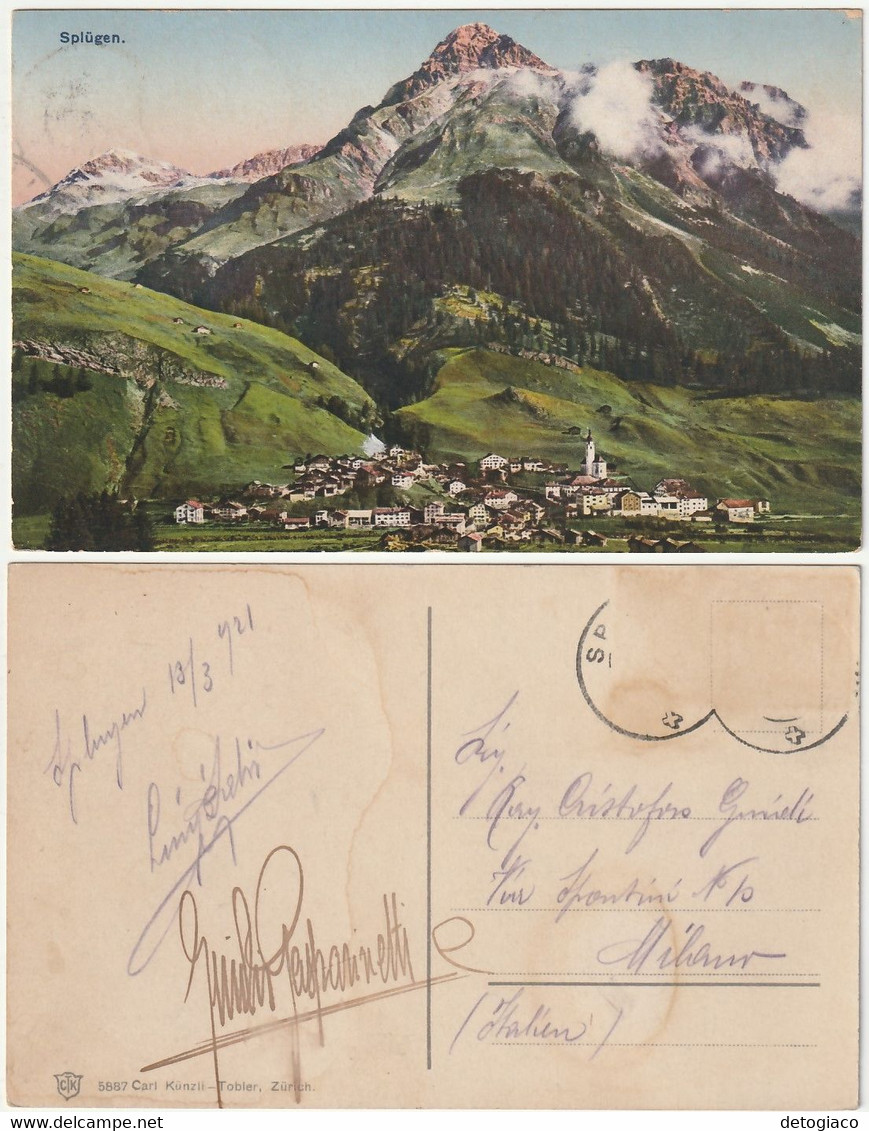 SPLÜGEN - RHEINWALD - SVIZZERA - SCHWEIZ - SWITZERLAND - VIAGG. 1921 -52340- - Rheinwald