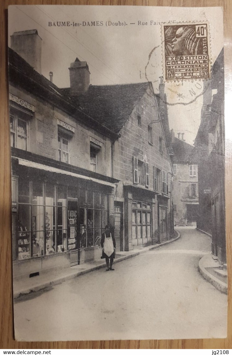 Carte Postale Baumes Les Dames Rue Faivre D'esnans 1931 Tabacs épicerie - Baume Les Dames