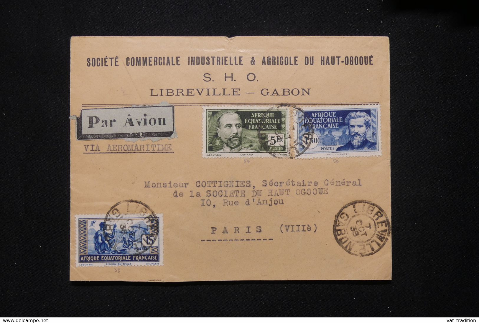 A.E.F. - Enveloppe Commerciale De Libreville Pour Paris En 1938 Par Avion - L 79409 - Lettres & Documents