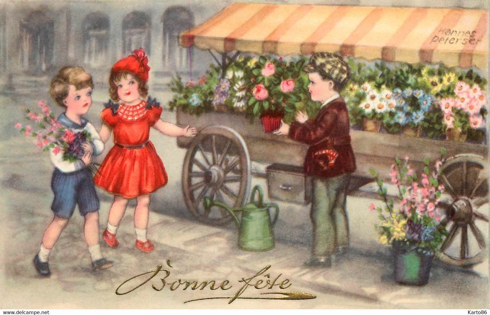 Hannes PETERSON * CPA Illustrateur * N°5182 * Bonne Fête * Le Marchand De Fleurs Fleuriste Enfants Arrosoir - Petersen, Hannes