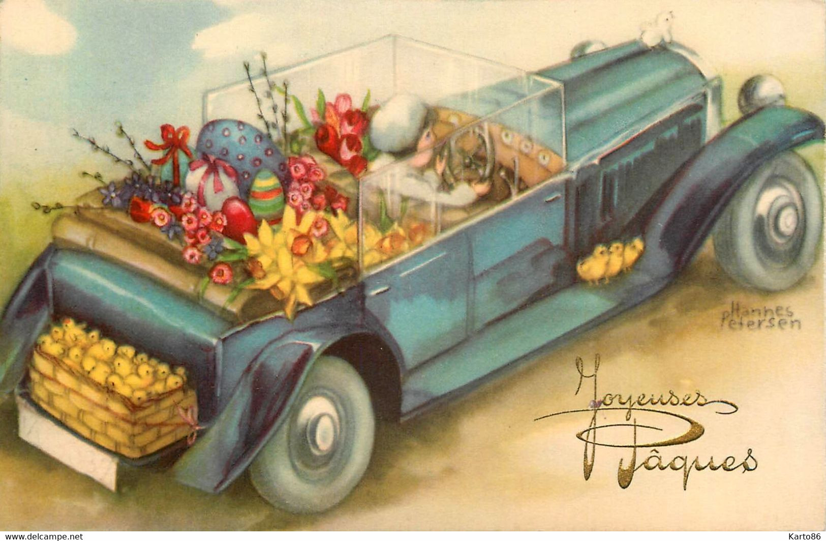 Hannes PETERSON * CPA Illustrateur * N°5159 * Joyeuses Pâques * Automobile Auto Voiture Enfant Oeufs Fleurs - Petersen, Hannes