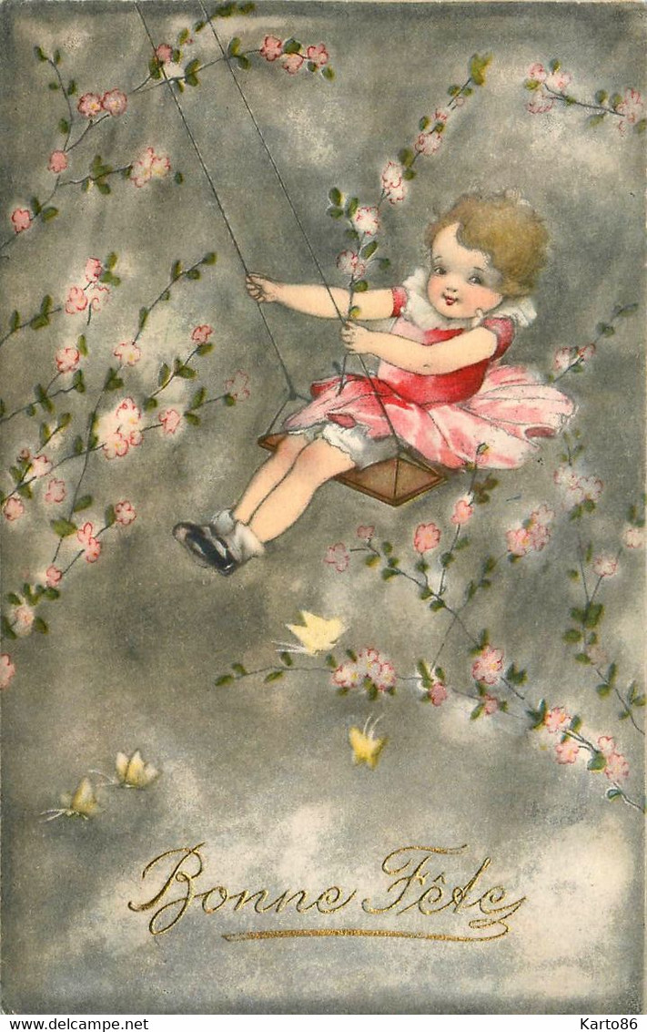 Hannes PETERSON * CPA Illustrateur * N°3988 * Bonne Fête * Enfant Fillette Balançoire Jeu Fleurs - Petersen, Hannes