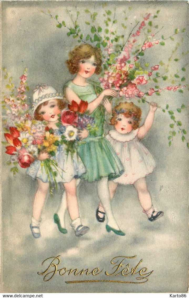 Hannes PETERSON * CPA Illustrateur * N°3985 * Bonne Fête * Enfants Fillettes Fleurs - Petersen, Hannes