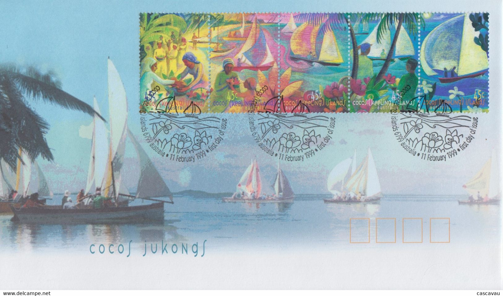 Enveloppe  FDC  1er  Jour   COCOS  ISLANDS    Embarcations  JUKONG    1999 - Islas Cocos (Keeling)