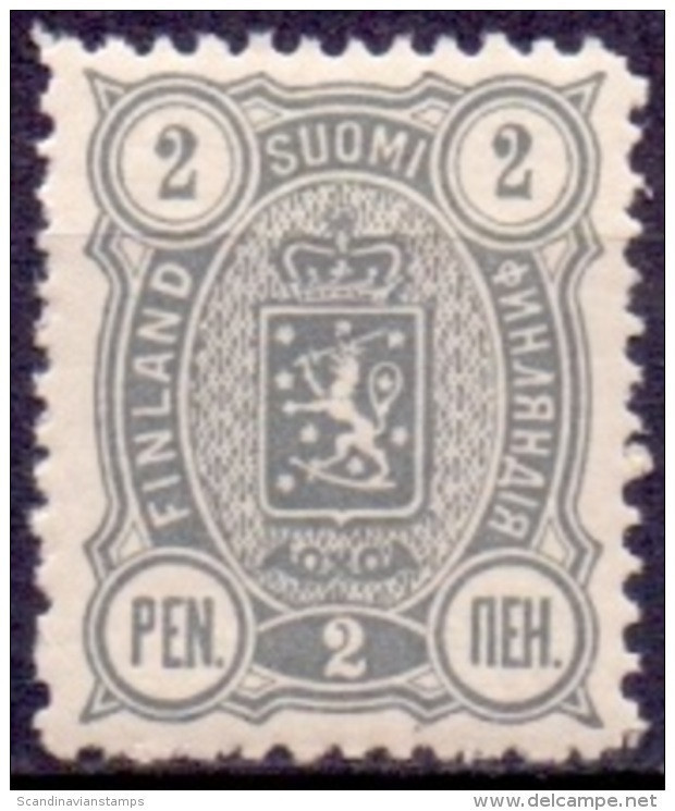 FINLAND 1889-1900 2 Pen Grijs Wapentype Drie Cijfers Tanding 14x12 PF-MNH - Unused Stamps
