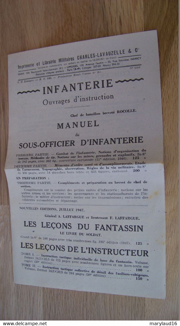 Feuillet Catalogue Imprimerie Et Librairie Militaire Charles-Lavauzelle Limoges 87 - Otros & Sin Clasificación