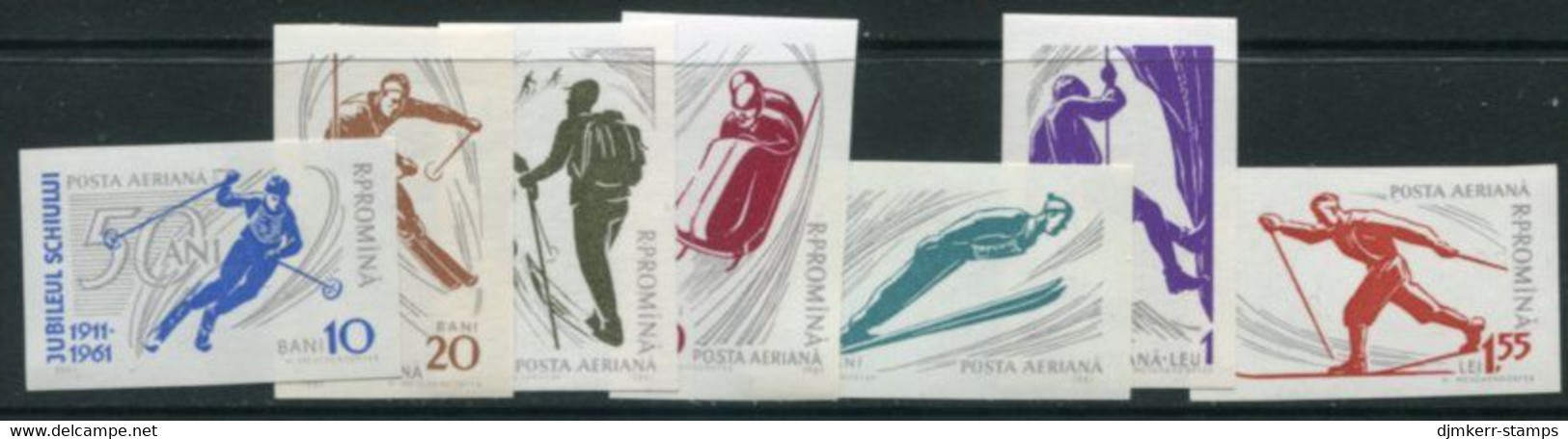 ROMANIA 1961 Winter Sports Imperforate MNH / **.  Michel 1965-71 - Unused Stamps