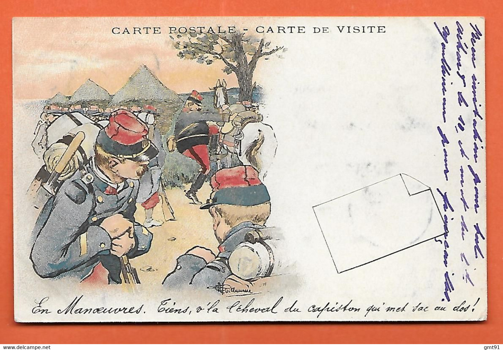 CPA  Illustrée Par GUILLAUME - En Manoeuvre Tiens V'là Le Cheval Du Capitaine - Carte De Visite - Guillaume