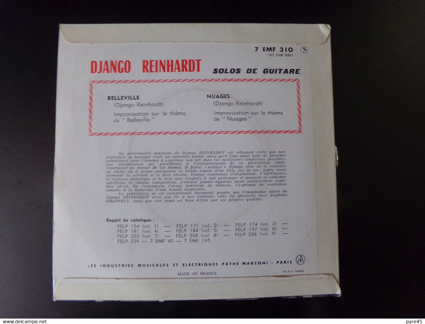 45 T Django Reinhardt " Solos De Guitare , Belleville + Nuages " - Instrumentaal