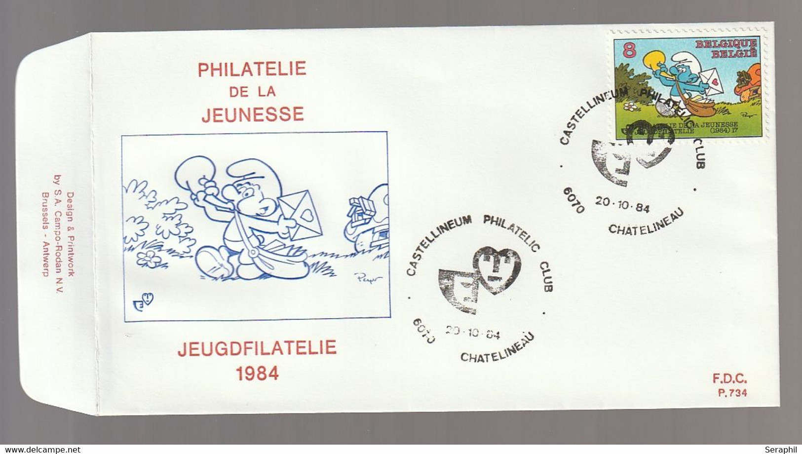 FDC - Schtroumpf / Smurf - Philatélie De La Jeunesse - B.D. - Timbre N° 2150 - Tampon Chatelineau - 1981-1990