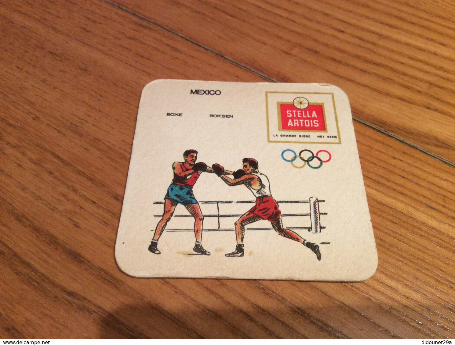 Sous-bock "STELLA ARTOIS - JEUX OLYMPIQUES MEXICO 1968 - BOXE" (dos Nu) - Bierviltjes