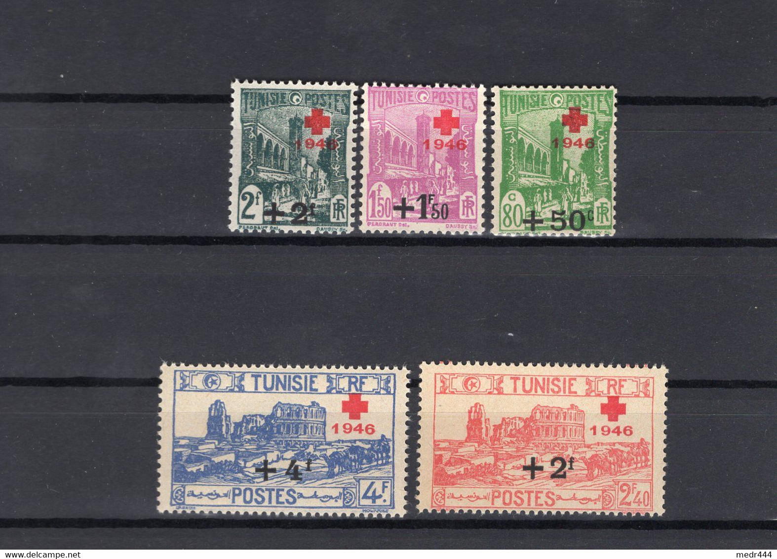 Tunisia/Tunisie 1946 - Red Cross "Surcharged" - Stamps 5v - Complete Set - MNH** - Excellent Quality - Unused Stamps