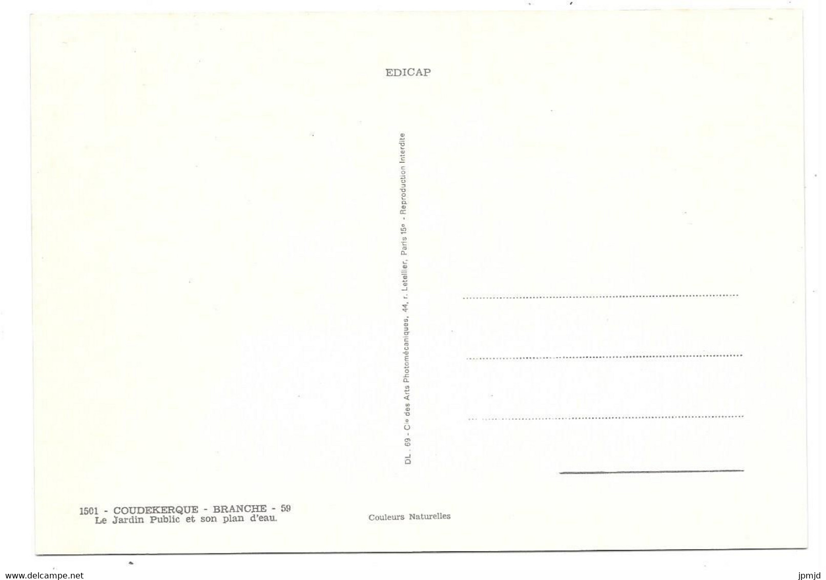 59 - COUDEKERQUE - BRANCHE - Le Jardin Public Et Son Plan D'eau - Ed. CAP N° 1501 - Coudekerque Branche