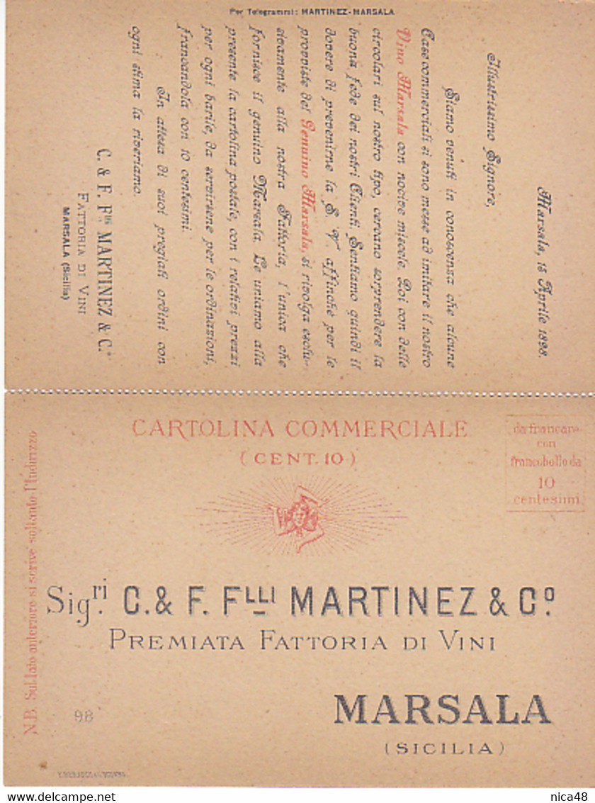 Cartolina Pubblicitaria Vini Marsala "Fratelli Martinez & Co MARSALA - Marsala