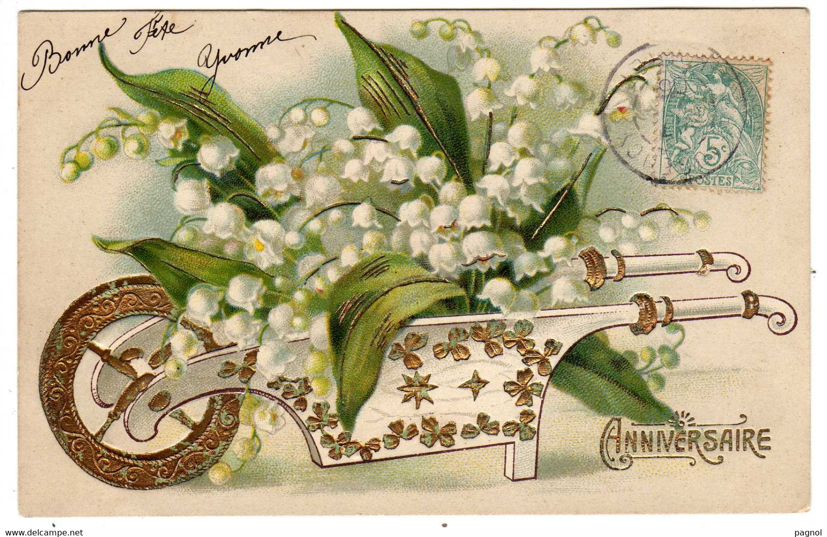 Fantaisies :  Muguet : Anniversaire : Carte Gaufrée : Brouette - Sonstige & Ohne Zuordnung