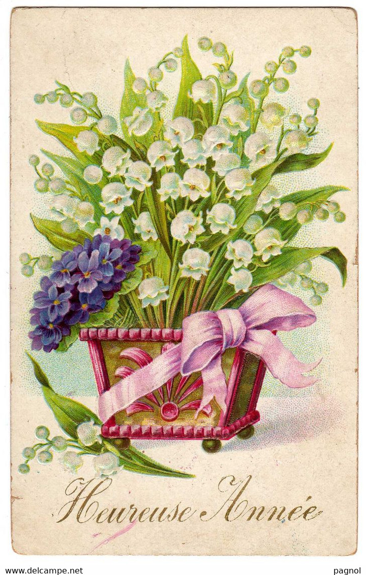 Fantaisies :  Muguet : Heureuse Année: Carte Gaufrée : - Autres & Non Classés