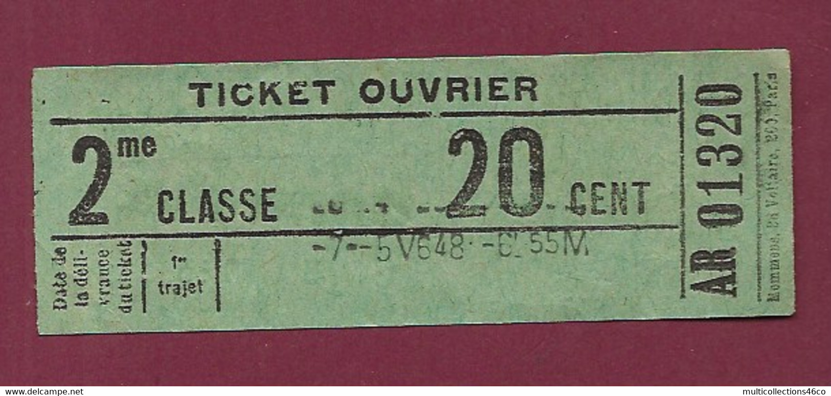 251120A - TICKET CHEMIN DE FER - FRANCE Ticket Ouvrier 2me Classe 10 Cent AR 01320 - Europe