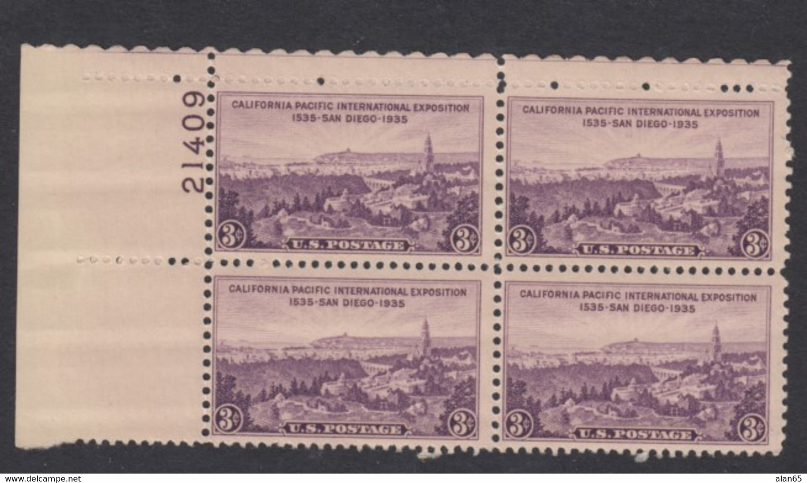 Sc#773, Plate # Block Of 4 Mint 3c California Pacific Expostion Issue 1935, San Diego World's Fair Expo - Plaatnummers