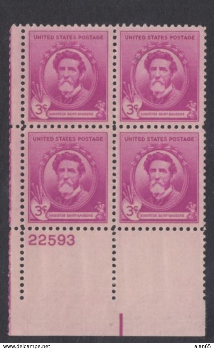 Sc#886, Plate # Block Of 4 Mint 3c Augustus Saint-Gaudens Famous Americans Artists Issue, Scuptor - Plattennummern