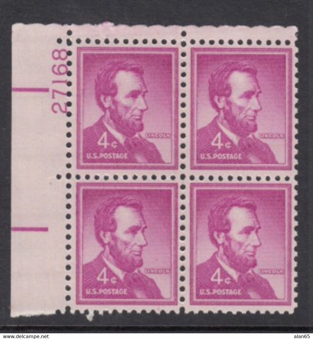 Sc#1036a, Plate # Block Of 4 Mint 4c Abraham Lincoln 1954 Regular Issue, US President - Plate Blocks & Sheetlets