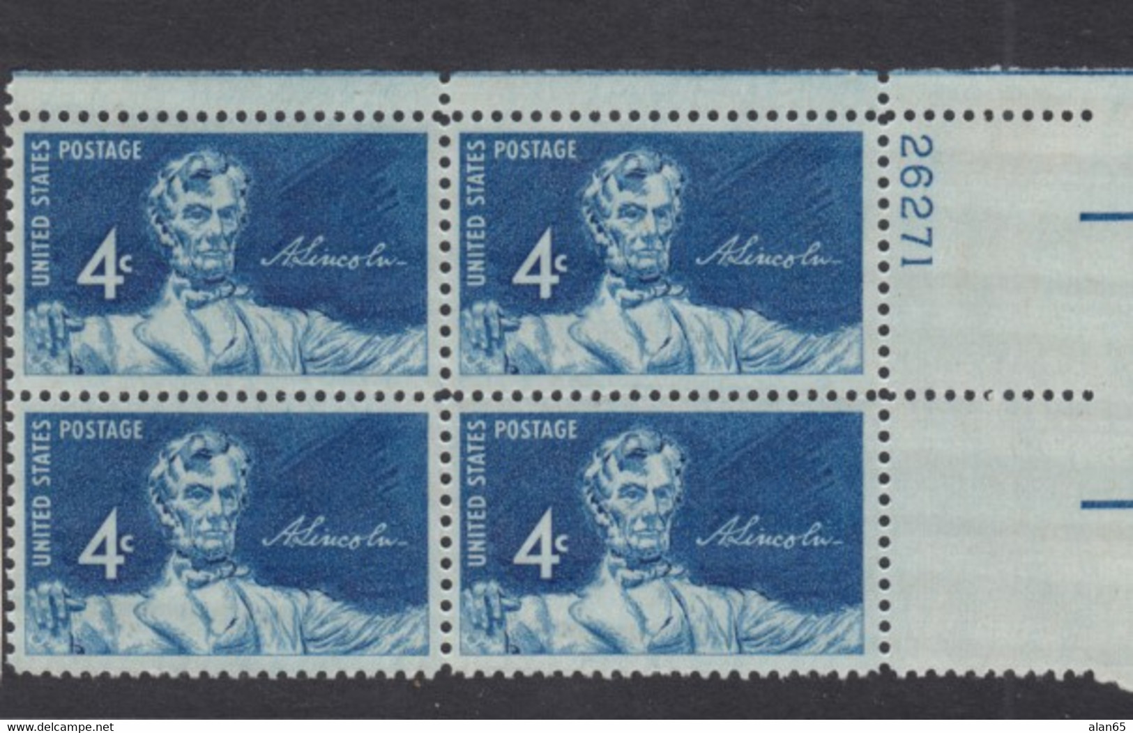 Sc#1116, Plate # Block Of 4 MNH, 4c Lincoln Sesquicentennial Issue, Daniel Chester French Statue US President Lincoln - Numéros De Planches