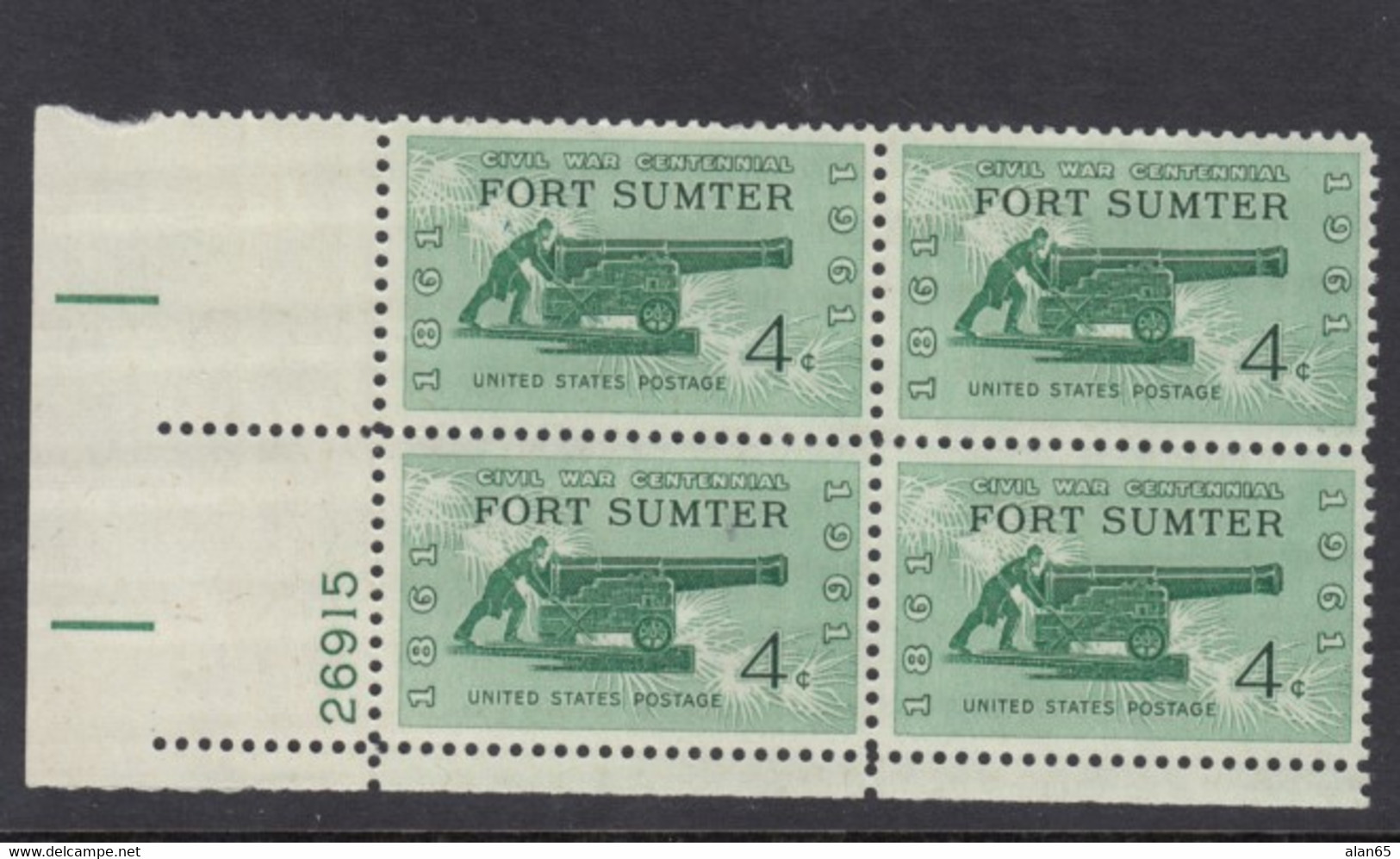 Sc#1178, Plate # Block Of 4 MNH, 4c Fort Sumter Issue, US Civil War Centennial - Plattennummern