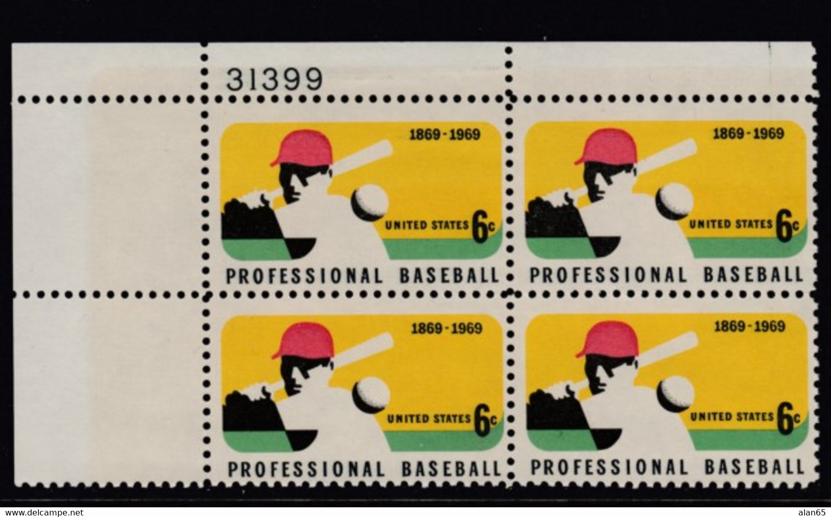 Sc#1381, Plate # Block Of 4 MNH, 6c Professional Baseball 100th Anniversary Issue - Números De Placas