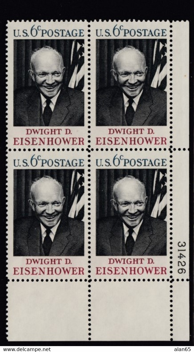 Sc#1383, Plate # Block Of 4 MNH, 6c Dwight D. Eisenhower Issue, US President - Plate Blocks & Sheetlets