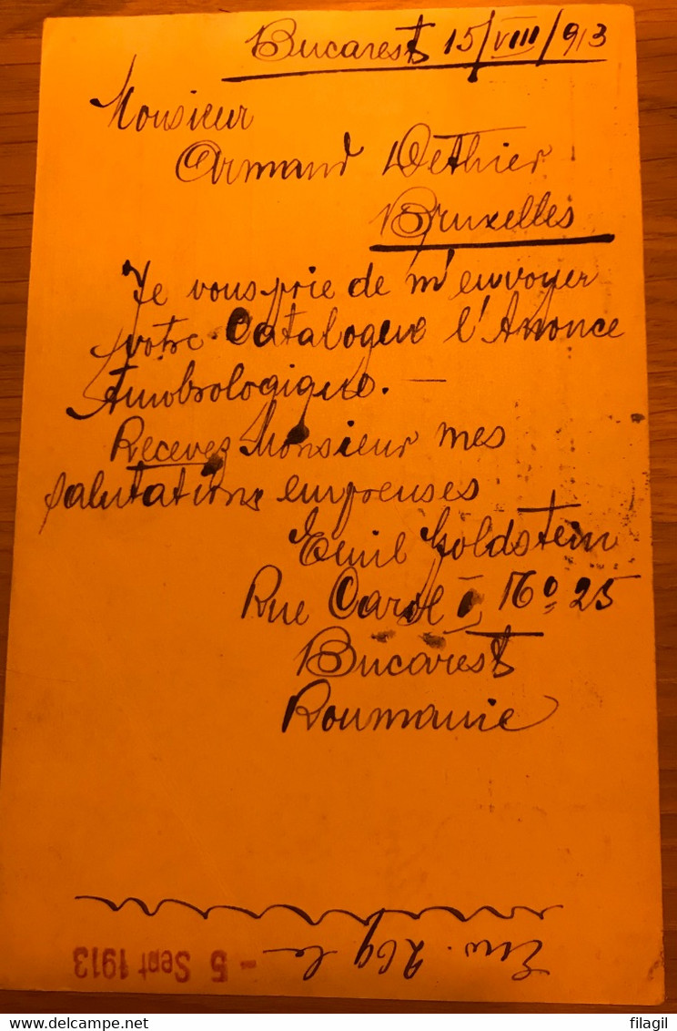 Postkaart Van Romania Naar Bruxelles Gent Tentoonstelling - Lettres 1ère Guerre Mondiale