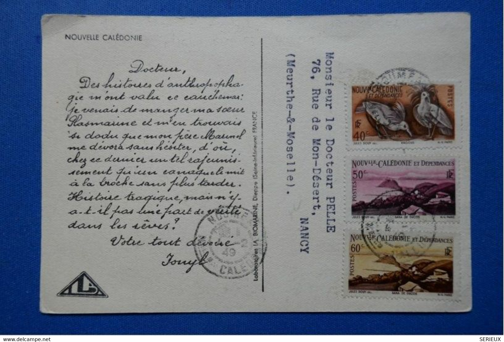 1 .  NOUVELLE CALEDONIE . CPA DE NOUMEA POUR LA FRANCE / NANCY 1949 Voir La Carte Des 2 Canaks - Lettres & Documents
