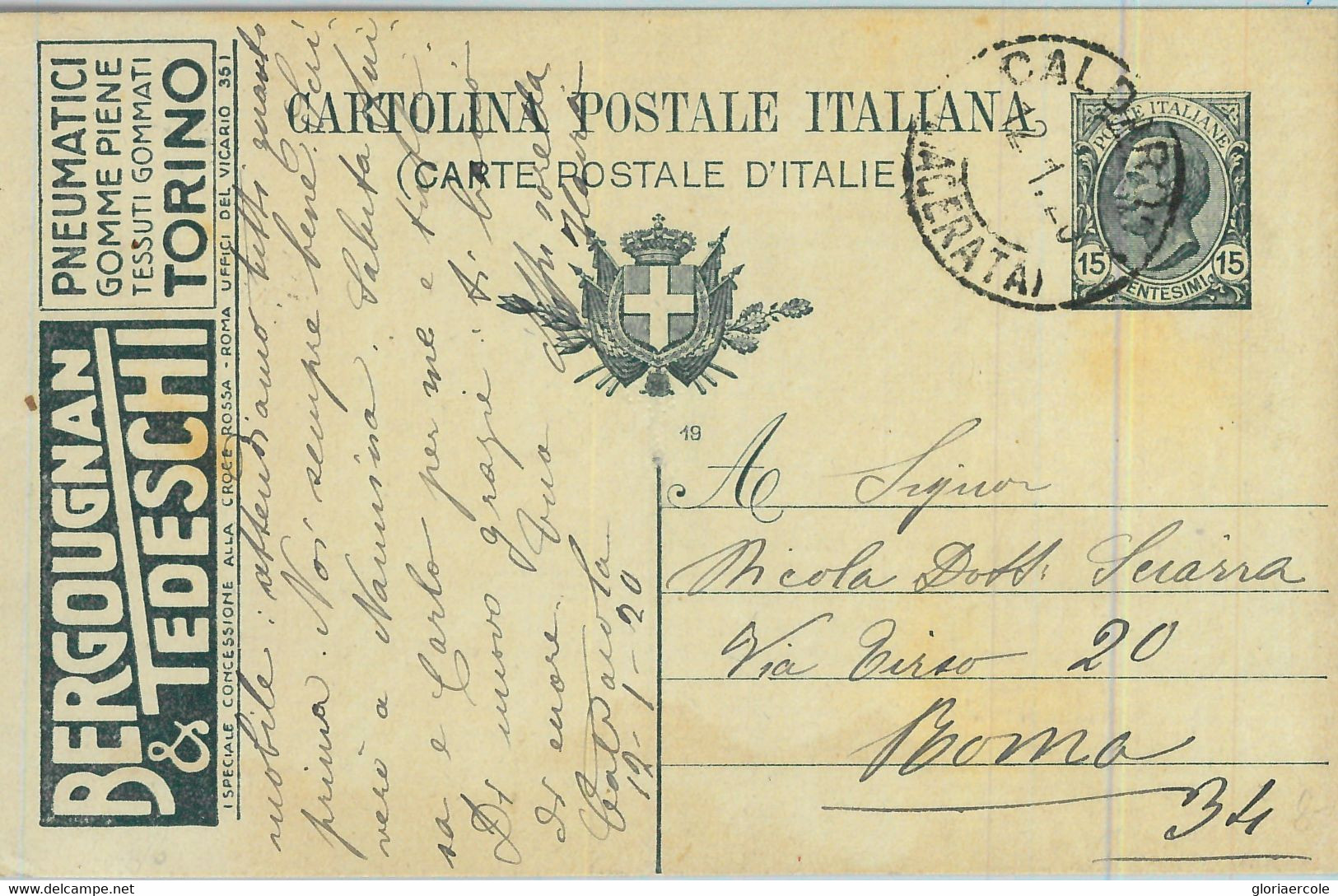 93258 - ITALY - POSTAL HISTORY - Advertising STATIONERY:  Tyres 1920  AUTO CARS - Other (Earth)