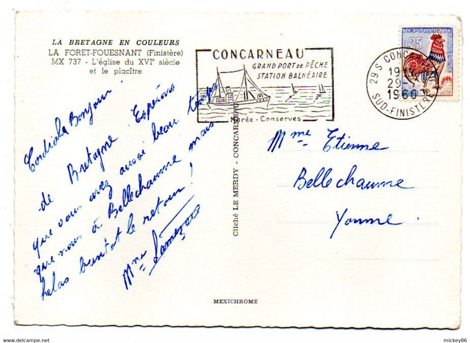 LA FORET FOUESNANT -- 1966--L'église Du 15° Et Le Placître.( Fleurs )..cachet  Concarneau-29 - La Forêt-Fouesnant