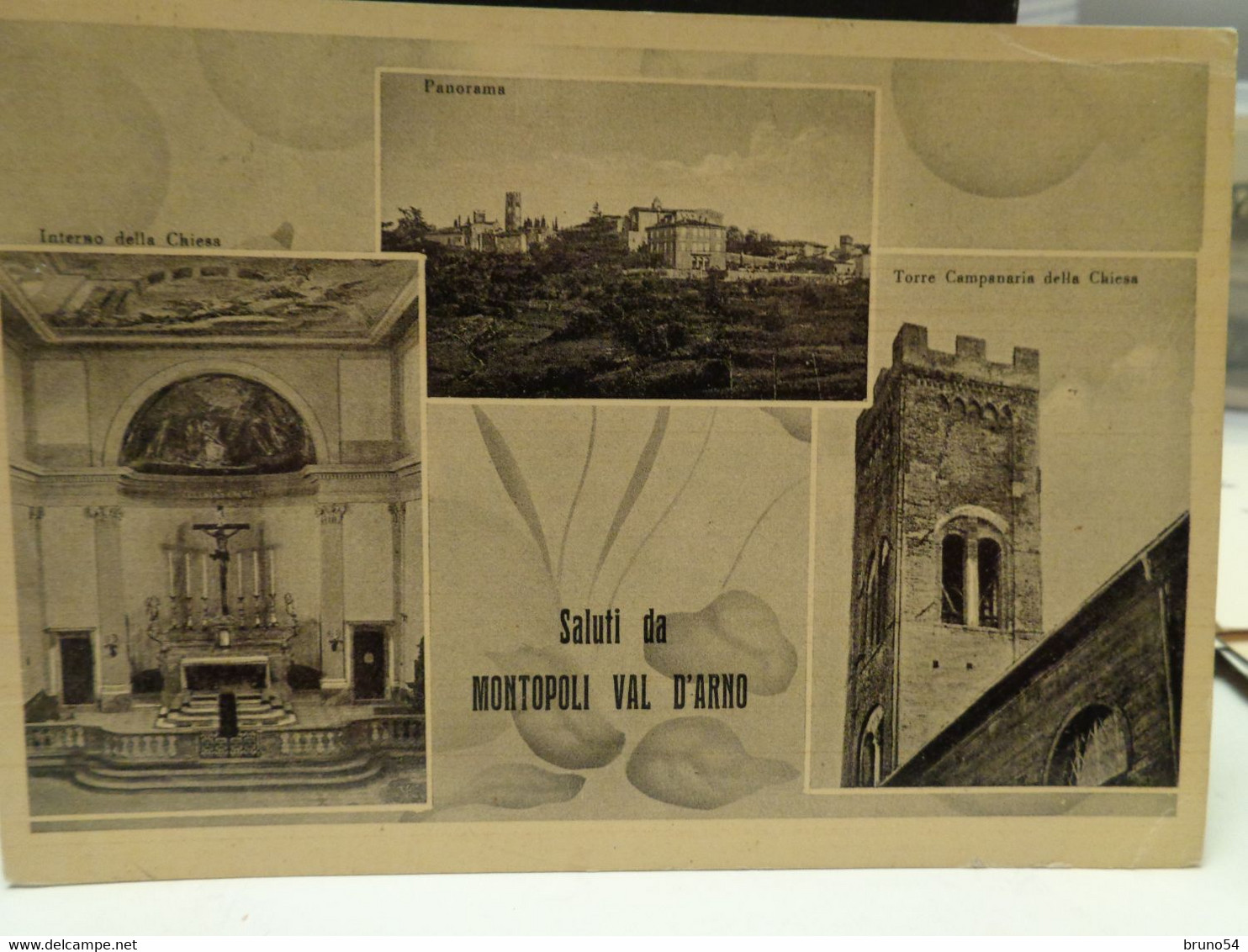 Cartolina  Saluti Da Montopoli In Val D'Arno Prov Pisa Vedutine Chiesa, Campanile, Panorama 1955 - Pisa