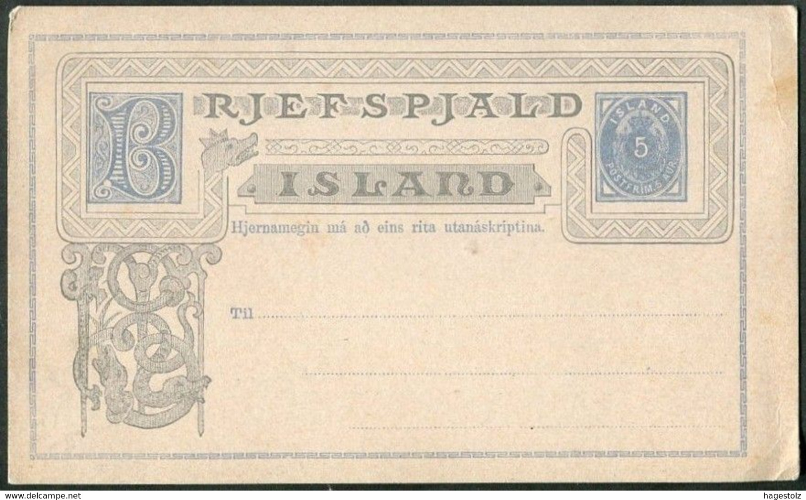 Iceland 1879 Postal Stationery Card 5 Aur Ganzsache Entier Islande Island Danmark Denmark Danemark Michel # P1 - Interi Postali