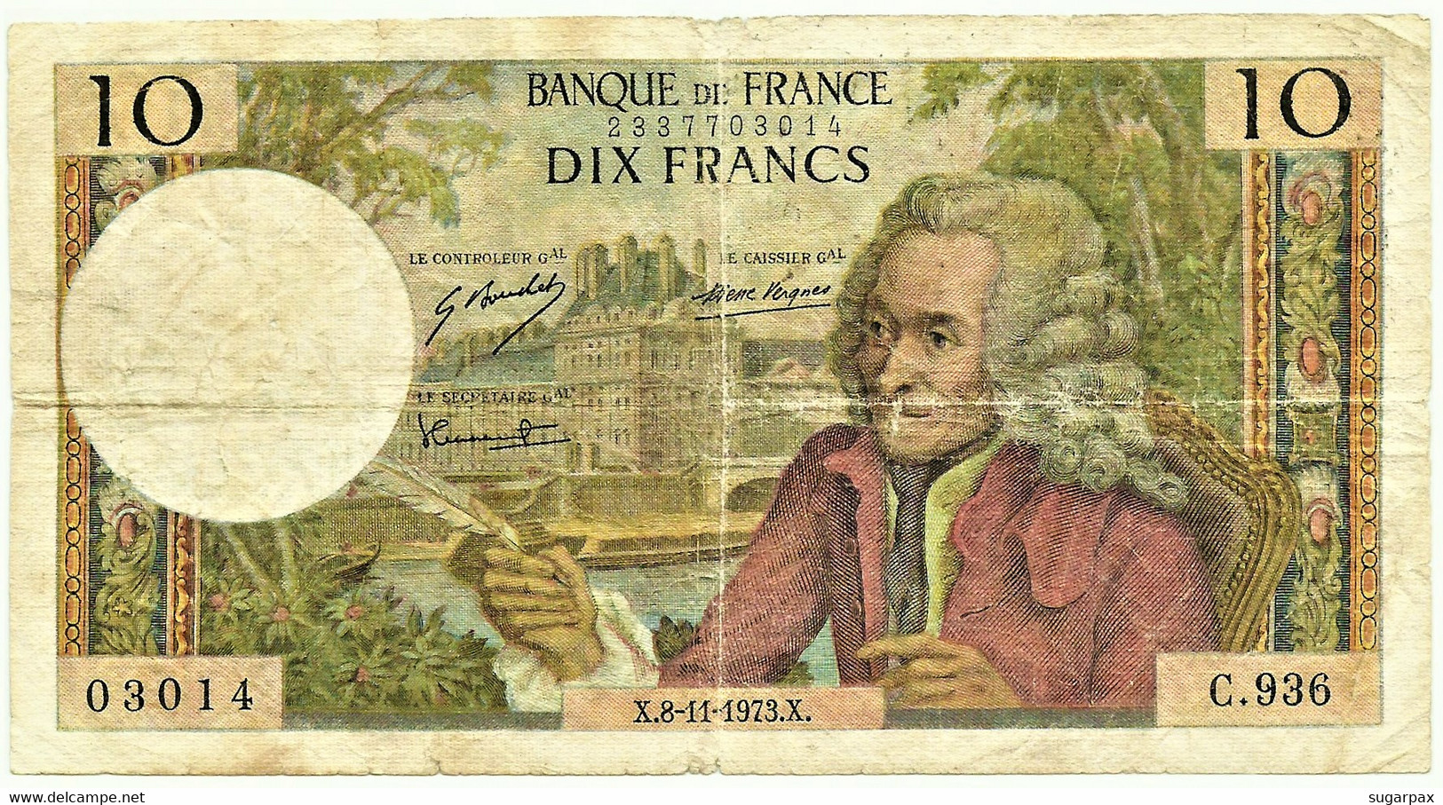 FRANCE - 10 Francs - 08.11.1973 - P 147.d - Serie C.936 - Voltaire - 10 F 1963-1973 ''Voltaire''