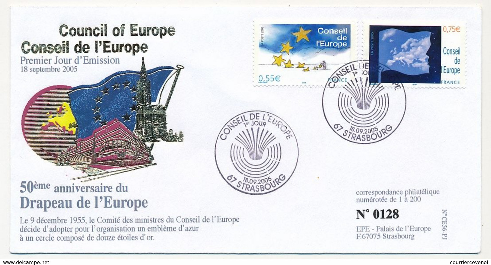 FRANCE - Env. FDC 0,55E Et 0,75E Conseil De L'Europe - Strasbourg - 18/9/2005 - 2000-2009