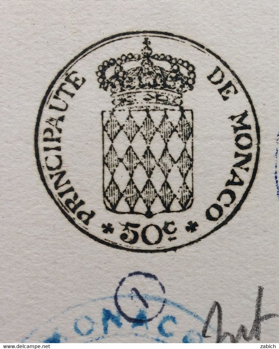 FISCAUX DE MONACO PAPIER TIMBRE 1939 BLASON 50 C 1/2 FILIRANE LOUIS  II - Steuermarken