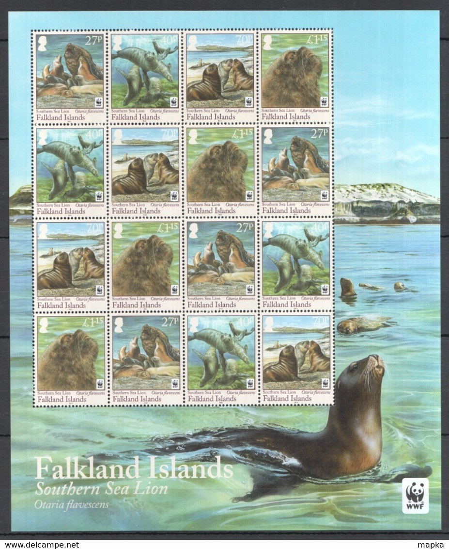 C310 2011 FALKLAND ISLANDS WWF FAUNA SOUTHERN SEA LION #1143-46 MICHEL 40 EURO 1SH MNH - Andere & Zonder Classificatie