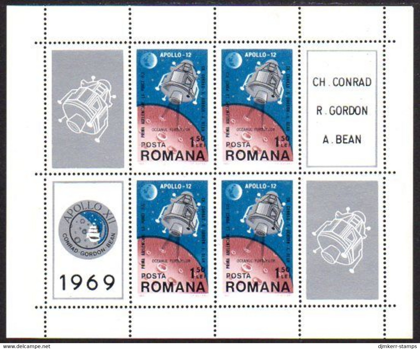 ROMANIA 1969 Apollo 12 Moon  Landing Block MNH / **.  Michel Block 74 - Unused Stamps