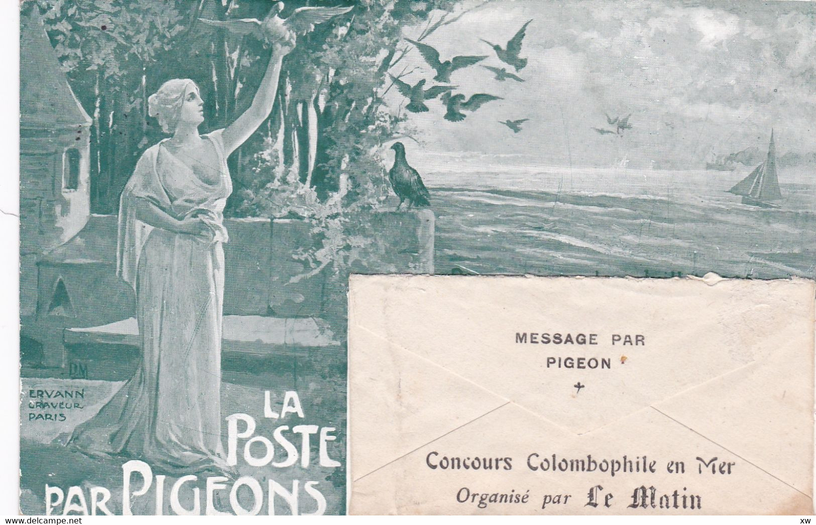 LA POSTE PAR PIGEONS-COLOMBOPHILIE-Message Par Pigeon Dans L 'enveloppe A Bord De L 'Ariane 22 Juillet 1905- A 9770 à 72 - Poste & Facteurs