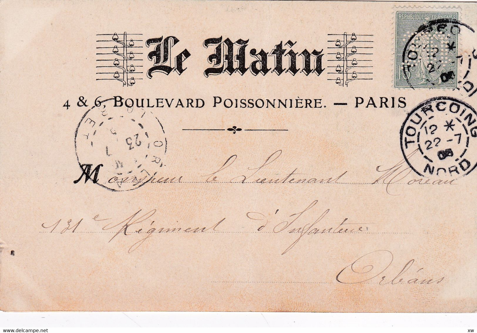 LA POSTE PAR PIGEONS-COLOMBOPHILIE-Message Par Pigeon Dans L 'enveloppe A Bord De L 'Ariane 22 Juillet 1905- A 9770 à 72 - Poste & Facteurs